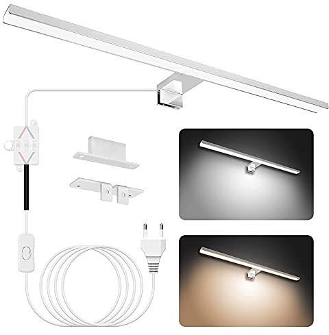 APONUO Lámpara LED de Baño 60cm | Espejo de Luz 15W | 4000K | 6000K | 1500lm | IP44 | Iluminación de Armario de Maquillaje de Acero Inoxidable 600mm Con Interruptor