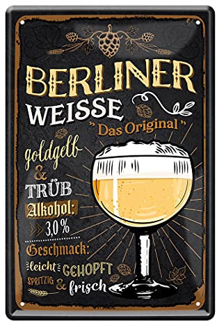 Berliner Weisse Bier Blechschild - Retro Deko Metallschild Zubehör Ausstattung für Bar Kneipe Theke Kellerbar Partyraum Partykeller Biergarten Man Cave Pub Lounge - Bier Geschenkidee - 20x30cm
