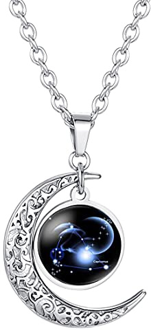 Caimeytie Frauen Halskette Mond Anhänger Sternbild Sternzeichen Glas anhänger