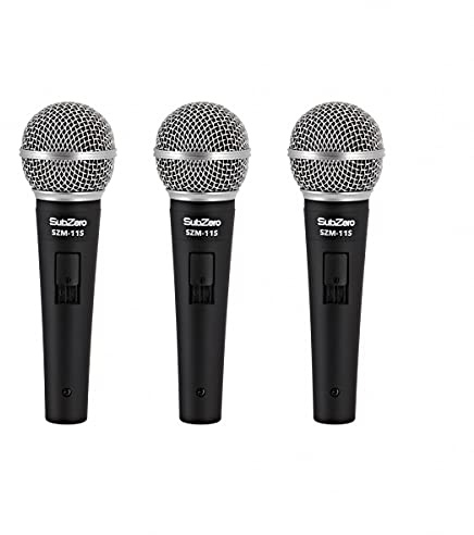SubZero SZM-11S Dynamisches Gesangsmikrofon mit Schalter, 3er-Pack | Für Bühne und Studio, Ein/Aus-Schalter, detaillierter Frequenzbereich, Set von 3 Mikrofonen