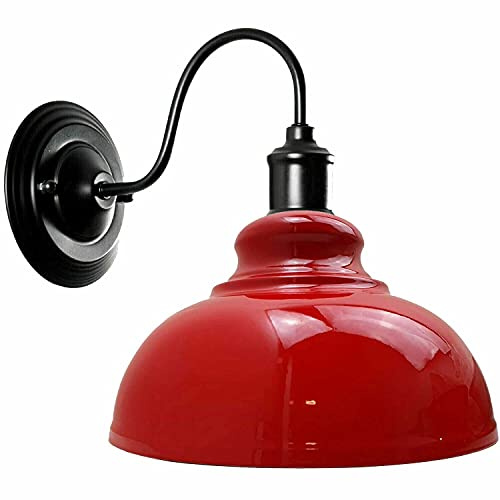 LEDSone Wandlampe 1 flammige E27 Vintage Wandleuchte im Industrial Design Retro Lampe aus Metall Gelbes Messing Lampenschirm innen Loft-Wandlampen (Rot ohne Glühbirne)