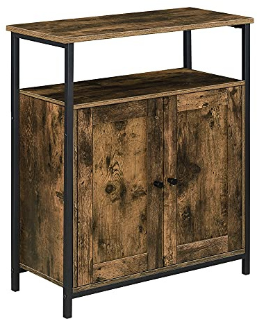 [en.casa] Beistelltisch Aremark mit Schrankfächer Nachttisch mit Ablage Kommode Schrank 79x60x30cm Dunkler Holzton