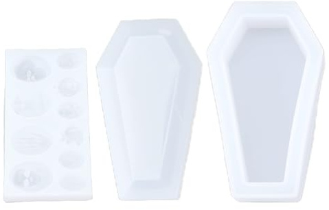 3Pcs Halloween Sarg Harz Formen Set, Epoxidharz Gießformen Aufbewahrungsbox Formen mit Totenköpfen Kürbis Geist Formen für Halloween Thema DIY Herstellung Zubehör