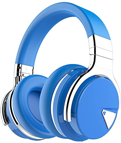 Casque Bluetooth avec suppression active du bruit, écouteurs sans fil avec microphone et basses profondes, coussinets confortables pour DJ/TV/PC/téléphone (bleu)