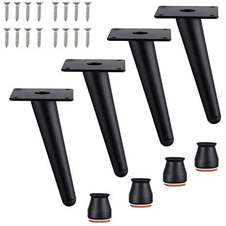 Gueenky - Patas de Muebles (4 Piezas, 15 cm, Color Negro, Patas de Mesa Baja, de Metal, Vintage, Patas de Mesa, oblicuas, Patas para Mueble o sofá, Capacidad de Carga, 300 kg)
