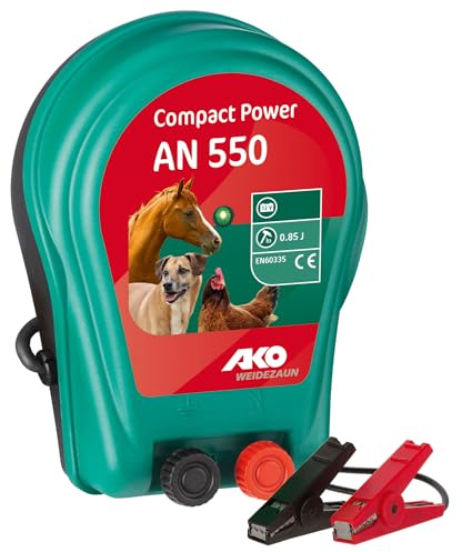 AKO Compact Power AN 550, Weidezaungerät Classic, Hobbygerät, 12 V Akkugerät, Input Joule: 0.85 J, max. Spannung: 8.400 J, für Zäune bis: 6 km, 5 Jahre Garantie, Made in Germany