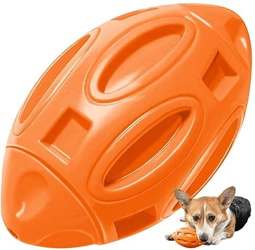 Taozoey Ballon de Rugby en Caoutchouc pour Chiens - Jouet à Mâcher Couinant pour Moyenne et Grande Taille (Orange)
