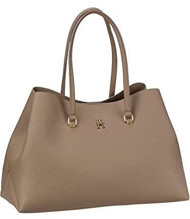 Tommy Hilfiger Damen Tasche TH Emblem Workbag mit Reißverschluss, Braun (Oat Milk), Einheitsgröße