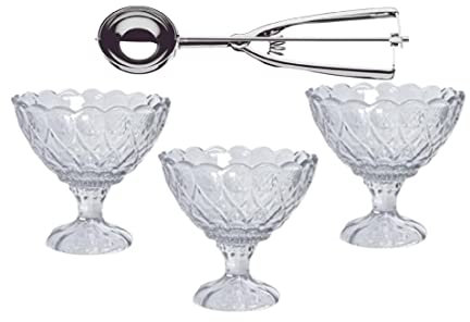 Set de 3 copas de helado y postres de cristal de + 1 cuchara de metal para helados