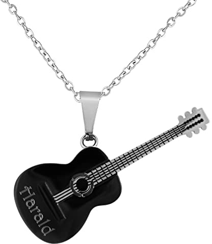 Hanessa Personalisierte Kette mit Gravur Edelstahl 45-60 cm mit Anhänger Gitarre in schwarz - Personalisierte Halskette für Männer und Frauen - Personalisierter Schmuck Damen Herren