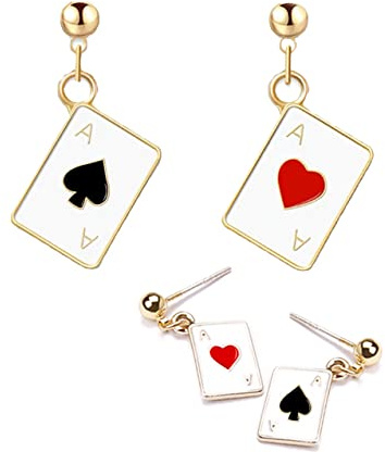 2 Paar Einzigartige Ohrringe Sterling Silber Mädchen Kinder Ohrstecker Poker-Herzen und Pik-Ass-Spielkarten baumeln Tropfen-Ohrstecker für Frauen-Mädchen-Glücksspiel-Casino-Schmuck-Geschenk