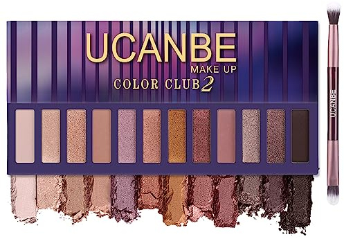 UCANBE Lidschatten Palette 12 Farben mit Pinsel - Eyeshadow Palette Matt und Schimmernde - Make Up Palette Hohe Farbwiedergabe, Wasserdicht, Langlebig (02)