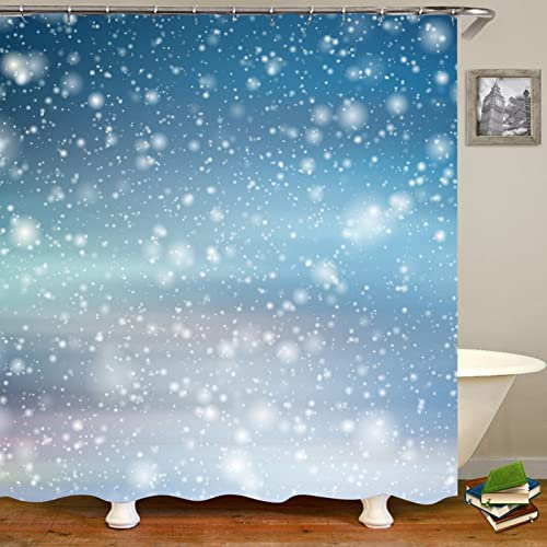 Gualiy Duschvorhang Polyestergewebe, Bad Vorhang Schnee Muster Duschvorhang Antibakteriell Anti Schimmel Blau Weiss Duschvorhänge 180x180cm