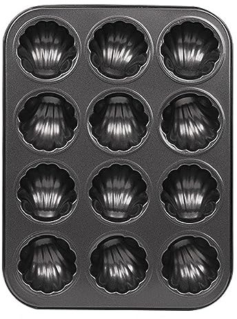 Bafnsiji Moule à pâtisserie à crêpe Madeleine en Forme de Coquille, Plaque de Cuisson antiadhésive, Moule à Muffins en Acier au Carbone, Moule à gâteau 6/12 Trous,12 Hole