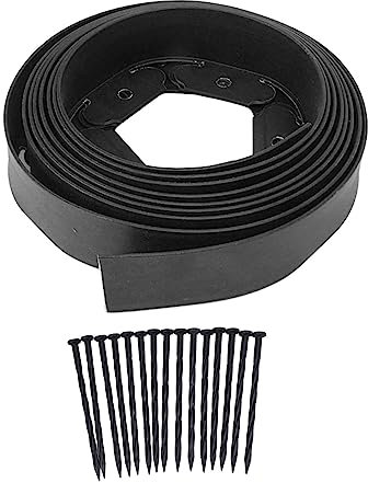 Landscape Edging Kit, Landscape Edging, PE No Dig Tall Wall Garden Border with Stakes for Lawn Flower Bed Grass Yard, with 15 Stakes for Lawn, Garden Edging Border for Landscaping(5cmx5cmx5m-Black)