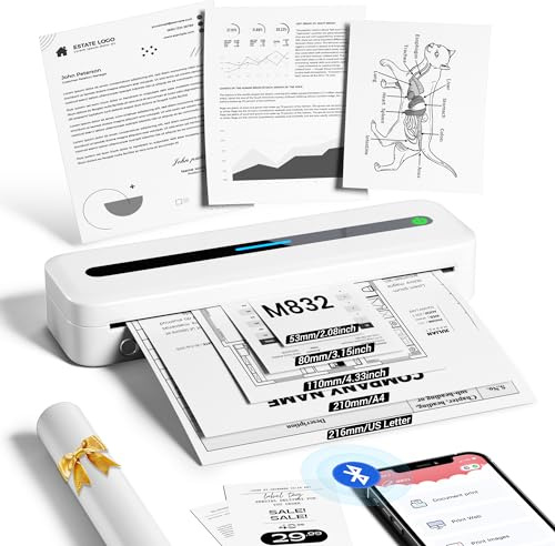 ItriAce A4 Portable Thermal Printer, Wireless Inkless Bluetooth Printer for Phone and Laptop, Compact Printer Supports A4 Thermal, Great for Office, Home, Photo - White