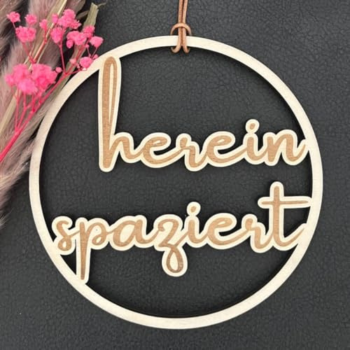 NoriKids Türschild aus Holz | Schild für Zimmertür & Haustür | Schlichter Türkranz | Willkommensschild nachhaltig & handgefertigt | Geschenke aus Holz | Deko mit Schriftzug hereinspaziert