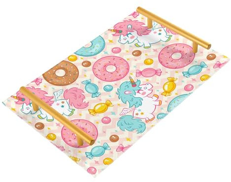 Cute Unicorns and Donuts Decorative Trays with Handles Trays for Living Room Cocktail Tray for Jewelry Perfume Coffee Bar Couch Serving