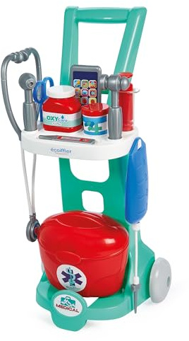 Ecoiffier Jouets 1902 - Chariot Médical - Mallette Docteur + Stéthoscope + Perfusion + Accessoires - Jeu d'Imitation Médecin - Dès 18 Mois - Fabriqué en France