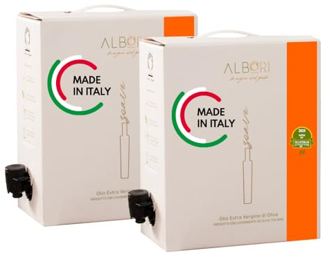ALBORI Soave- Olio Extravergine di Oliva Italiano 5 Litri x2(10L) NUOVO 2025/2026 Estratto Freddo, Olio di Oliva Extra Vergine Olive Leccino/Peranzana Delicato Pesce Carne Verdura Versatore Antispreco