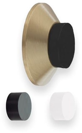 Evi Herrajes | Adhesive Door Stop | Wall Mounted | 35x15mm | Matt Brass | Conical Shape | Two Rubbers Included | Adhesive or Screw Installation