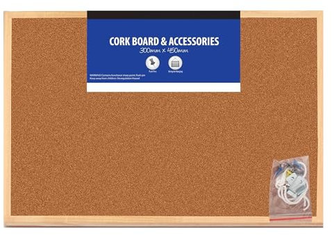 45x30cm Cork Board | Pin Notice |Office Memo School with Push Pins Board | Wooden Natural Frame Board