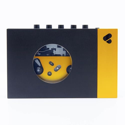 We are Rewind Tragbarer Kassettenspieler – Kassettenrekorder mit Bluetooth-Verbindung, Lautsprecher oder Kopfhörer, 3,5-mm-Audiokabel – (Amy, Schwarz und Gelb)