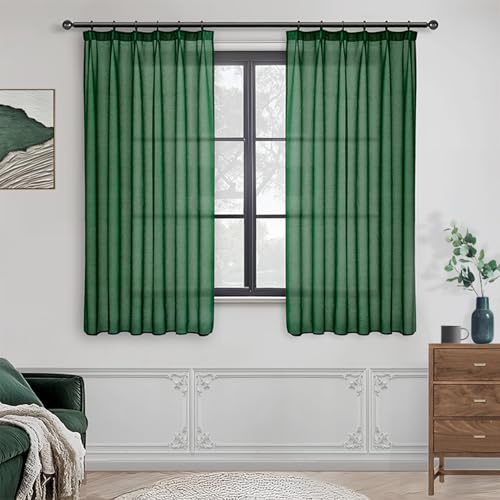 MRTREES Vorhänge 145x140 cm (HXB) Stores Gardinen Dunkelgrün mit Kräuselband Gardinen Transparent Modern für Pflanzenzimmer Wohnzimmer Kinderzimmer Schlafzimmer 2er Set