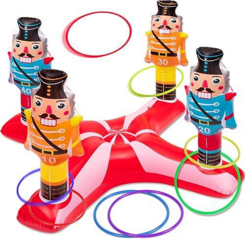 KAHEIGN Weihnachten Nussknacker Wurfspiel, 79cm x 34cm Aufblasbare Ring Wurfspiel mit 8Pcs 3 Größen Ringe, Familien Weihnachtsparty Spiele Weihnachten Aufblasbare Wurfspiele für Familie