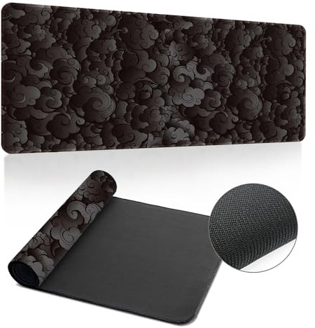 Treer Tapis de Souris XXL, Motif Nuage Simple, Tapis de Souris Gamer avec Caoutchouc Base Antidérapante, Tapis Souris pour Gaming, Maison et Bureau (Noir, 900x400mm)