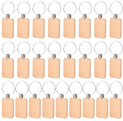 25 st nyckelringar i trä, nyckelringsemne, Personliga rektangel tomma nyckelringar, tränyckelringar att måla och märka för DIY-dekorationer och presenter