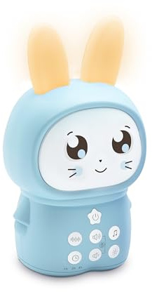 mooov 477511- Luz nocturna infantil quitamiedos conejito, lámpara sin cable para bebes, 16 sonidos, 3 timers, luz personalizada