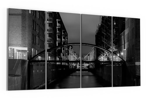 DEQORI Glasbilder Echtglas | Motiv Brücken bei Nacht | horizontal 4-teilig 4x30x60 cm | große XXL Deko | Wandbilder für Wohnzimmer, Schlafzimmer, Flur & Küche | moderne Wanddeko