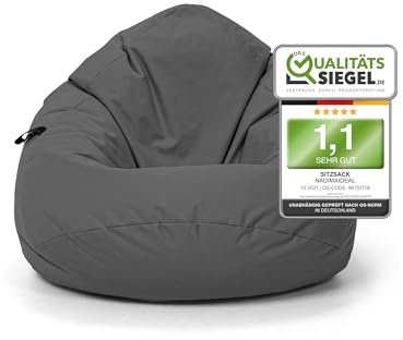Nadimaideal Sitzsack Tropfenform Kastanie | Bodenkissen für Kinder & Erwachsene | Indoor & Outdoor | Gaming Sitzsack - Sitzkissen - Beanbag | Füllung EPS Perlen (Anthrazit, XL-Durchmesser 77 cm)