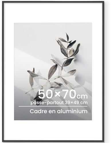 Feihorrm Bilderrahmen 50x70 Schwarz, Metall Aluminium groß Posterrahmen Mit gehärtetem Glas, Fotorahmen Für Fotos, Poster & Kunstwerke – 50x70 cm ohne Passepartout oder 39x49 cm mit Passepartout
