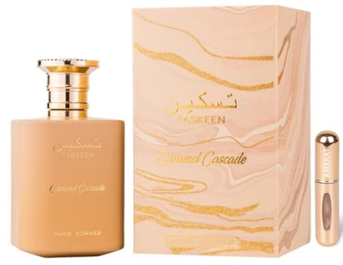 Perfume Taskeen Caramel Cascade Original 100ML, Perfume Árabe para Mujer de Larga Duración, EDP Importado de Dubái, Incluye Atomizador 5ML, Notas de Caramelo, Tonka y Vainilla (Caramel Cascade)