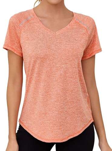Gyabnw T Shirt Yoga Femme Haut Fitness Femme Manches Courtes Col V | Haut de sport femme pour fitness, yoga, running et entraînement, léger et confortable au quotidien, bandes réfléchissantes