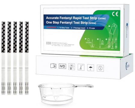 10 paquetes de tiras de prueba de fentanilo para detección rápida de drogas, 5 mm de ancho en alta sensibilidad, 1 ng/ml y resultado rápido