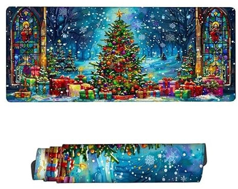 Gaming Mauspad XXL 900x300x3mm,Mauspad Weihnachten Mousepad,Schreibtischunterlage Grün Mousepad Wasserdicht,rutschfeste Gummibasis Mouse Pad,Verbessert Präzision und Geschwindigkeit,Geschenke RS-728