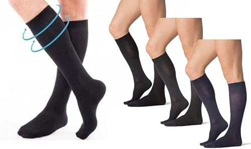 6 paia calze lunghe uomo SANITARIE in caldo cotone relax, bordo senza elastico-non comprime-non scende, colori assortiti francesi (IT, Numero, 39, 42, Regular, Regular, 6 PAIA (3 NERO 2 BLU 1 FUMO))