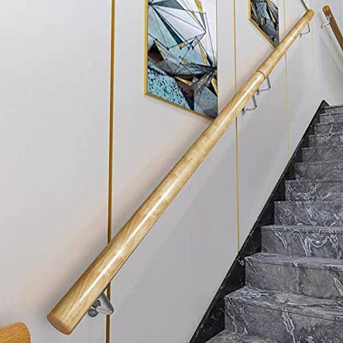Pasamanos de madera para escaleras, barandilla de seguridad antideslizante para ancianos y niños, para interiores y exteriores, con soportes de pared plateados, kit completo (tamaño: 280 cm)