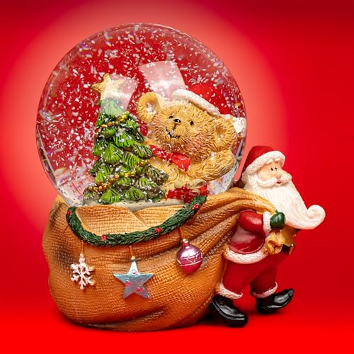 SIKORA SK27 Mittelgroße Glas Deko Schneekugel Bär im Sack Weihnachtsdeko D:65