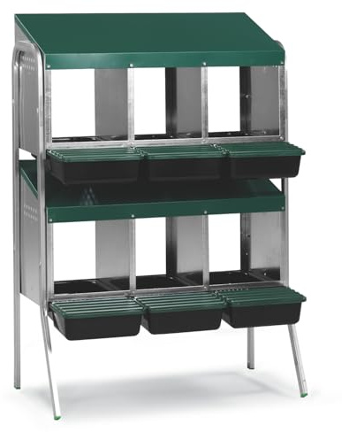 Agrarzone Hühner Etagen Legenester 6 Abteile Metall Nistbox Geflügel Eier | Platzsparend, Eierfach, Doppelständer, Abrollnest