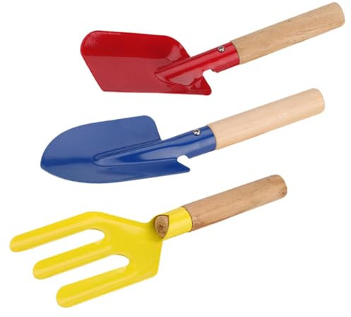 BESPORTBLE Lot De 3 Outils De Jardinage Truelle De Jardin à Main Jardin Intérieur Et Extérieur Manche en Bois, Métal Robuste, Couleurs Bleu Et Rouge Transplantation, Désherbage Et Plantation