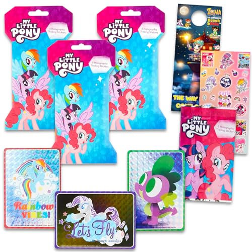 My Little Pony Holografische Aufkleber, 3er-Pack, Bündel mit 3 MLP-Blindbeuteln plus Aufklebern, mehr, Premium-Sammelfiguren von My Little Pony für Kinder