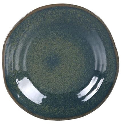 Set de 24 assiettes rondes NARA 90g, plats de presentation plates à dessert en porcelaine bleu-vert foncé - diamètre 15 x hauteur 1,7 cm