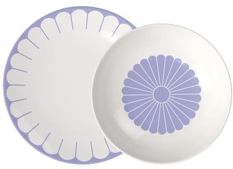 Villeroy & Boch Service de table Fleur Bleu 12 pièces, assiettes plates (27 cm) et bols à soupe/pâtes (24 cm) pour 6 personnes, passe au lave-vaisselle et au micro-ondes, porcelaine de qualité