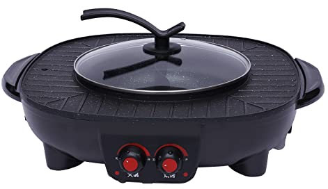 Electric Hot Pot e grill, 2000 W, padella elettrica multifunzione, capacità 3 l, con coperchio, manico del coperchio, per interni, coreano, barbecue, fonduta e raclette XXL, per 5-6 persone