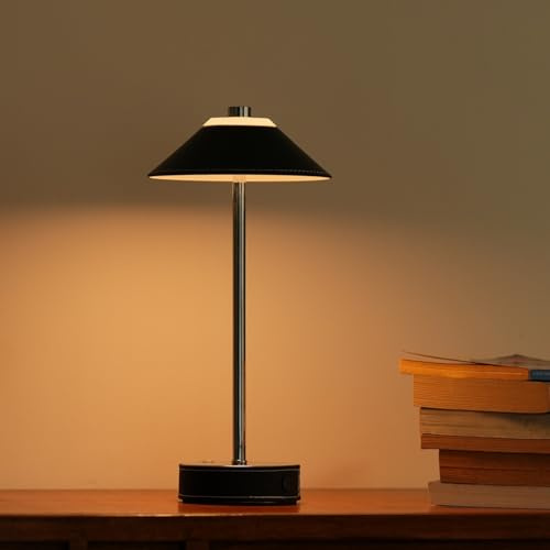 LuminexDesigns Kabellose LED Tischlampe Schwarz – Elegante Vintage Tischleuchte aus Handgenäht Leder, Touch Dimmbar, 5200mAh Akku Lange Laufzeit, Modern Industrial Design für Schlafzimmer & Wohnzimmer