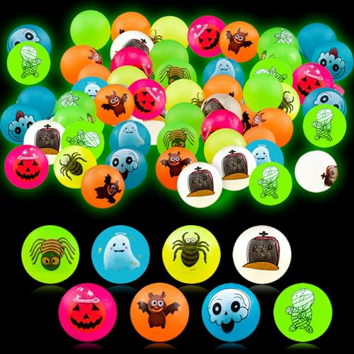 TECHEEL 48 Stück Halloween Luminous Flummi für Kinder Halloween Flummies Luminous Leuchtend Gummiball Hüpfball Springball Flummiball für Halloweens Party Mitgebel Spielzeug Geschenk